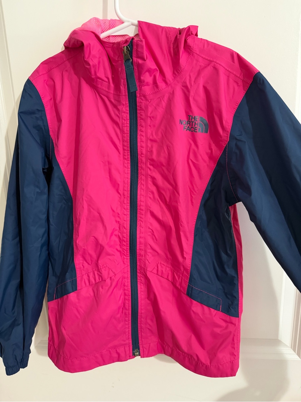 The North Face Kids Pink and Navy Hooded Rain Jacket